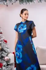 Floral Patterned Cutout Detailed Evening Wear Maxi Dress - Image 4