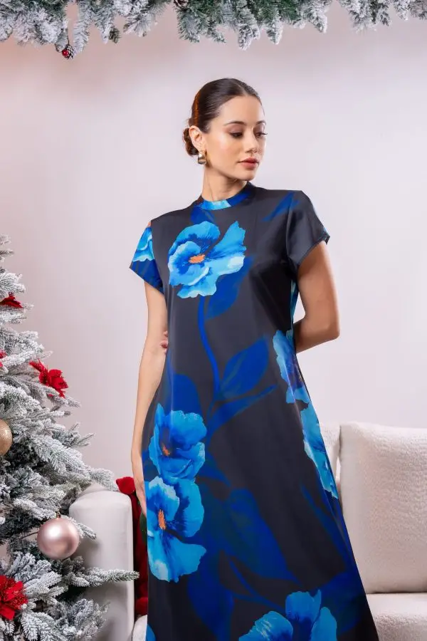 Floral Patterned Cutout Detailed Evening Wear Maxi Dress - Image 4