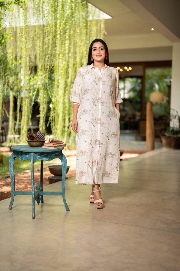 Floral Patterned Pintuck Detailed Maxi Dress