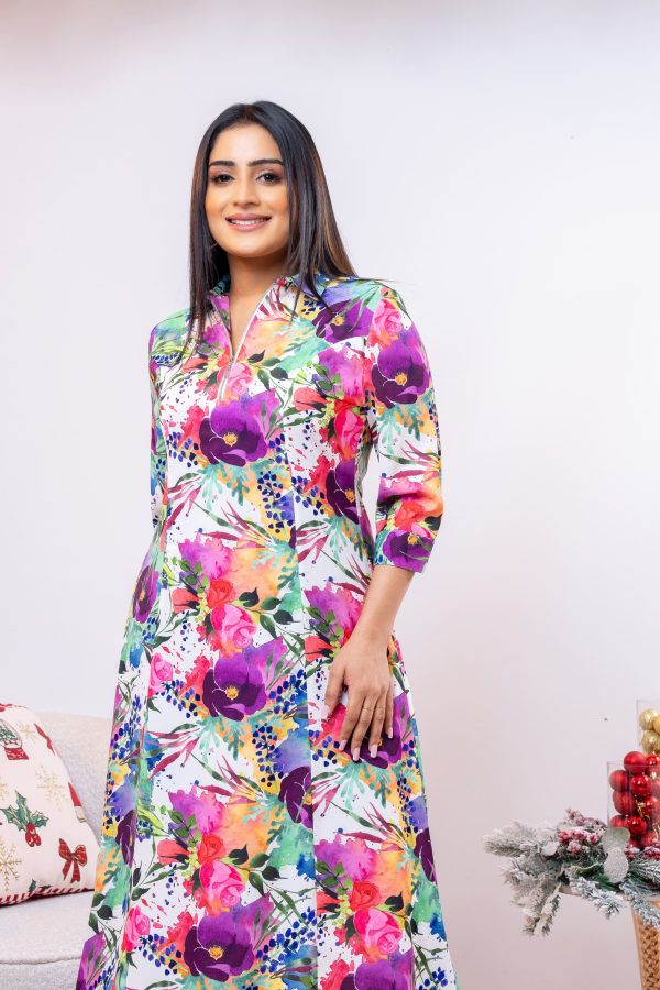 Abstract Floral Patterned Zip-up Maxi Dress - Image 6