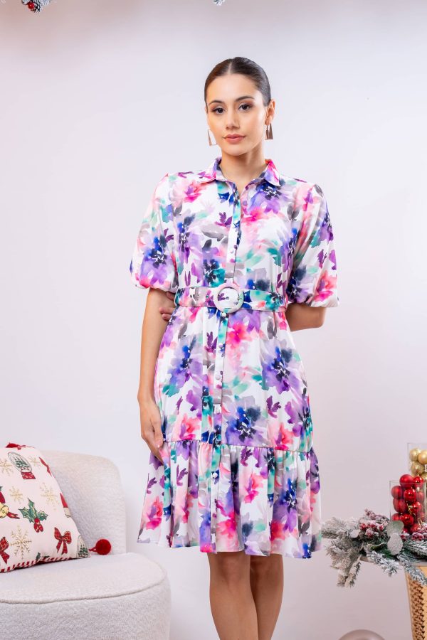 Abstract Floral Patterned Short Dress - Image 2