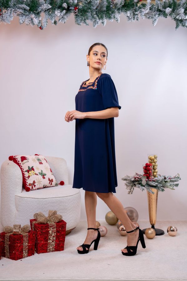 Embroidered Square Necked Short Dress - Image 5
