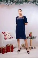Embroidered Square Necked Short Dress - Image 3