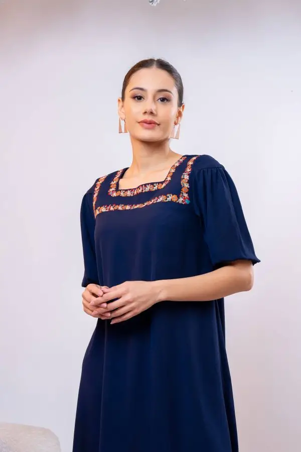 Embroidered Square Necked Short Dress - Image 6