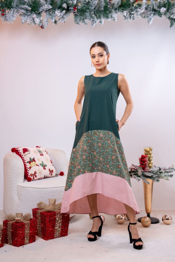 Three-Tone Sleeveless High-Low Dress - Image 2