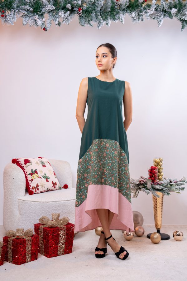 Three-Tone Sleeveless High-Low Dress - Image 3