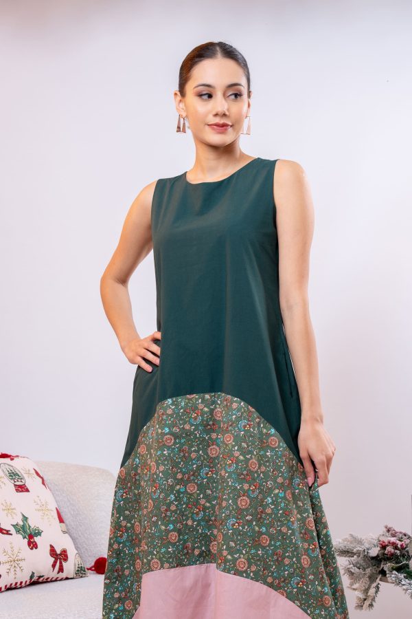Three-Tone Sleeveless High-Low Dress