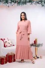 Embroidered Frilled Hem Maxi Dress