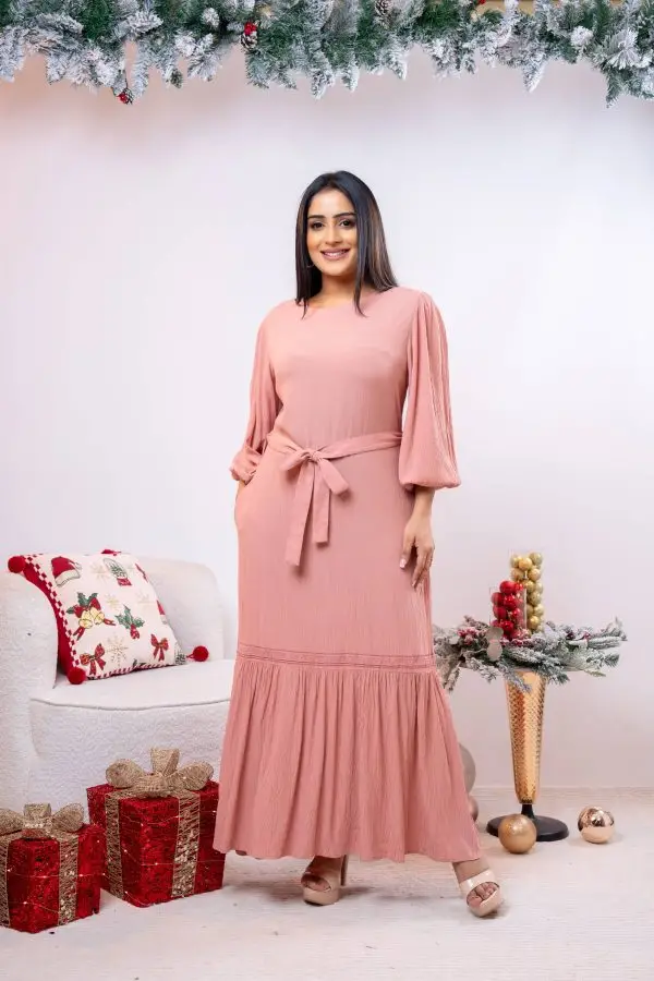 Embroidered Frilled Hem Maxi Dress
