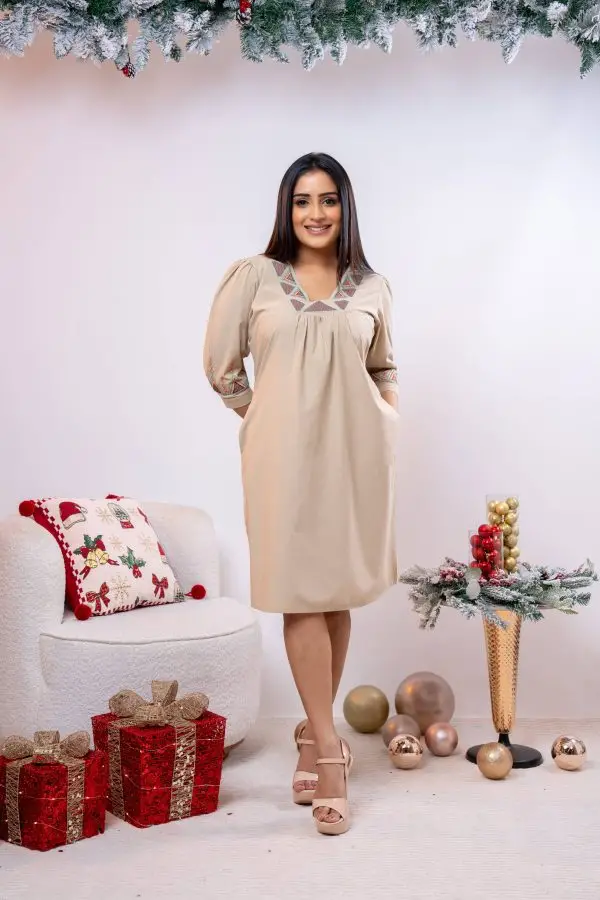 Geometric Embroidered Short Dress - Image 2