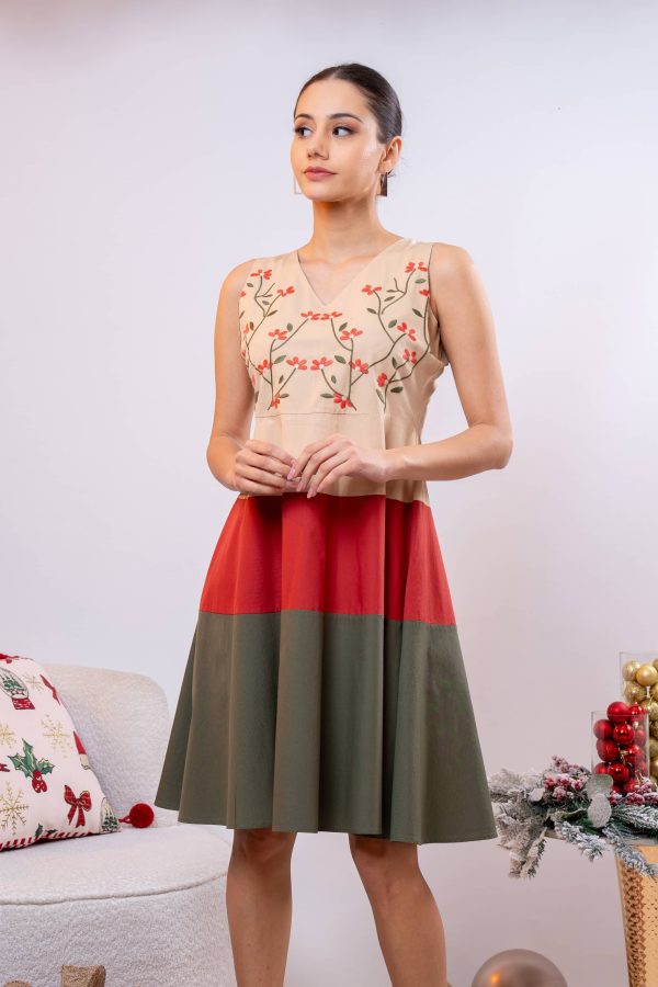 Embroidered Three-Tone Sleeveless Dress - Image 4