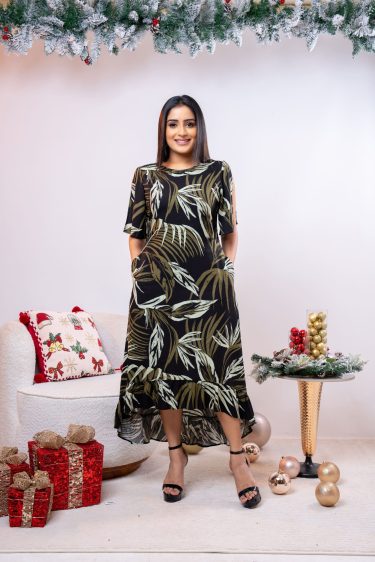 Tropical Patterned High-Low Maxi Dress