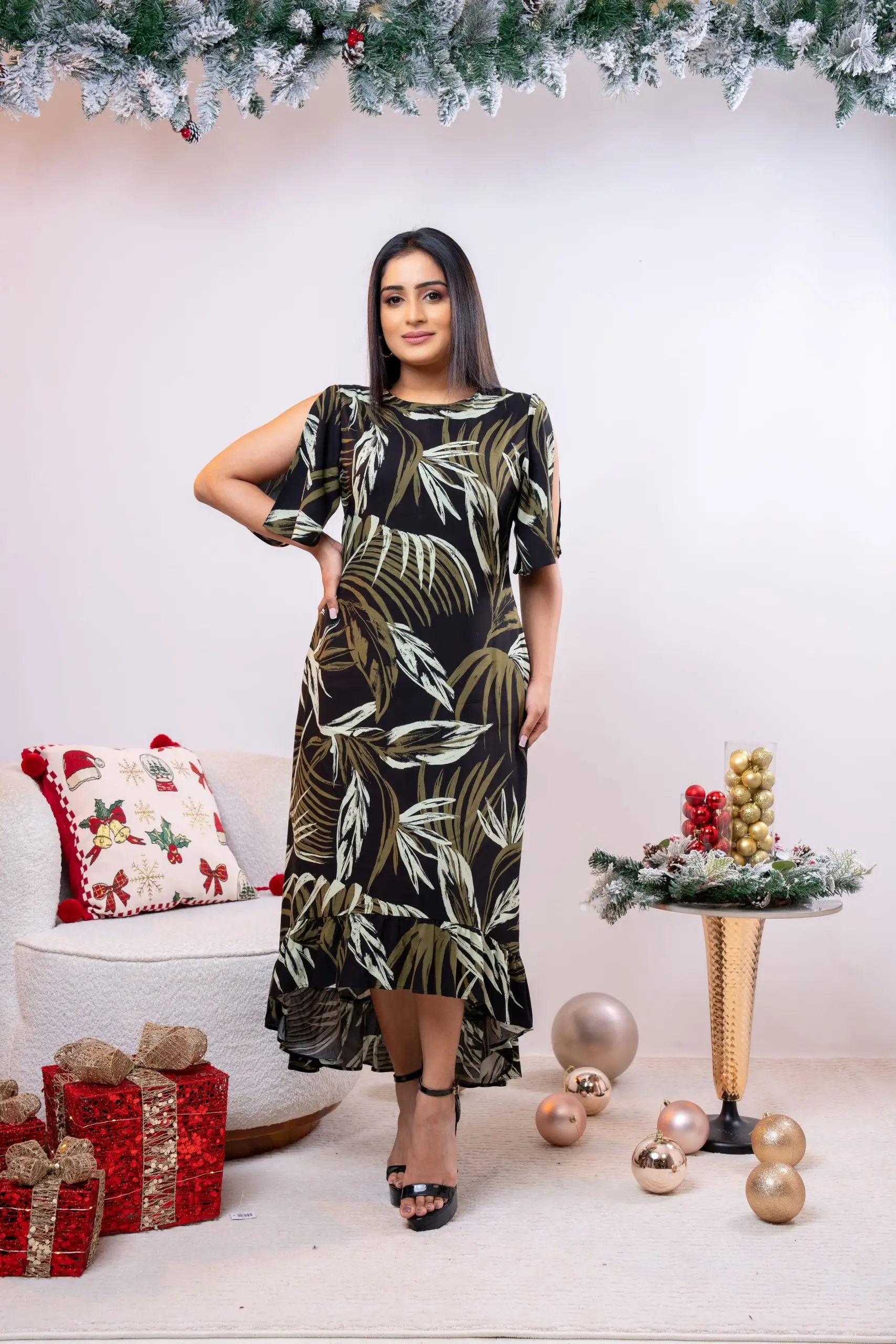 Tropical Patterned High-Low Maxi Dress - Image 2