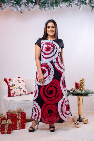 Abstract Printed Cap Sleeved Batik Maxi Dress