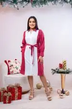 Two-Tone Belted Short Dress - Image 2