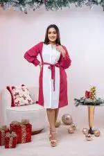 Two-Tone Belted Short Dress - Image 3