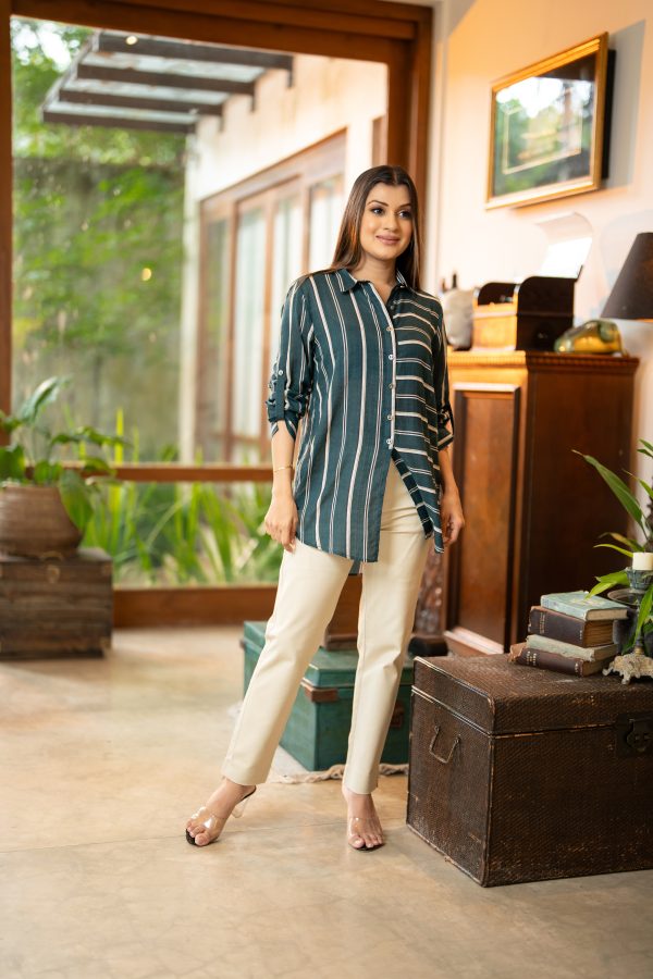 Striped Button Up Long Top - Image 4