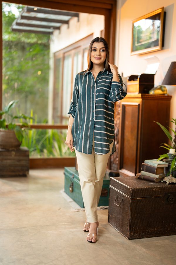 Striped Button Up Long Top - Image 3