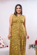 Patterned Sleeveless Button Up Dress