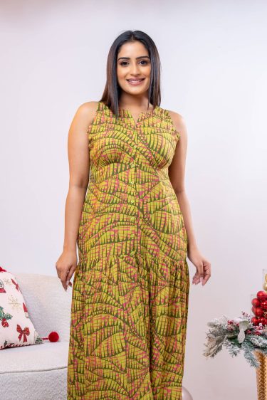 Patterned Sleeveless Button Up Dress