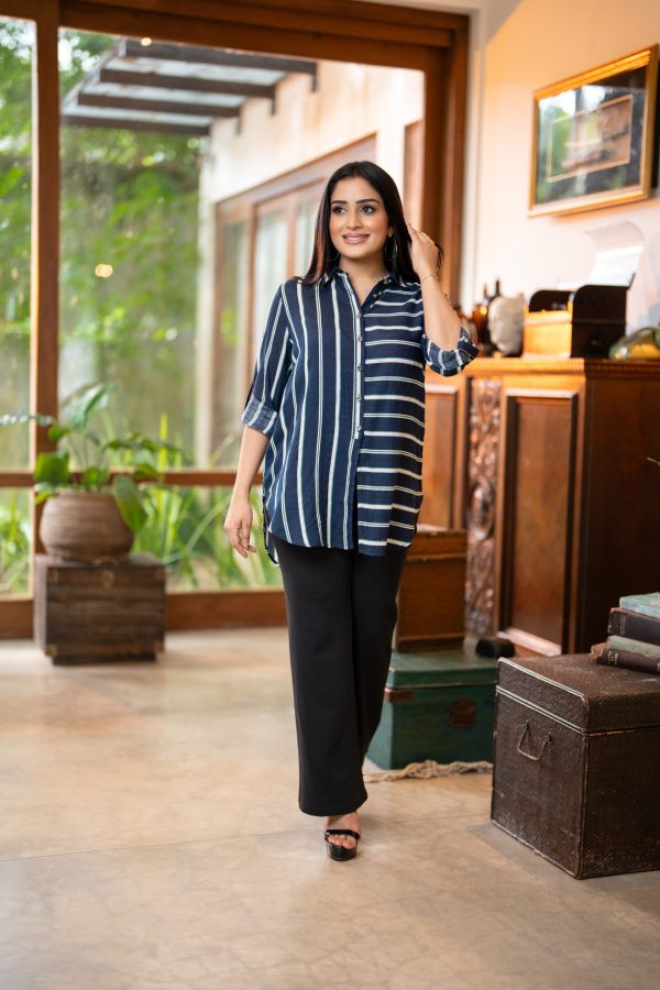 Striped Button Up Long Top - Image 5