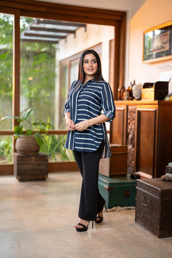 Striped Button Up Long Top - Image 4