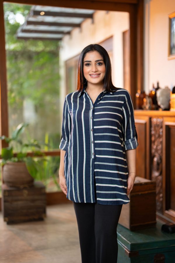 Striped Button Up Long Top