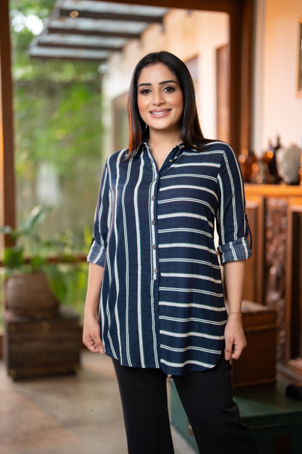 Striped Button Up Long Top - Image 2