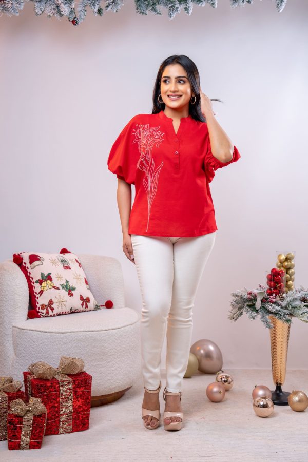 Embroidered Chinese Collared Top - Image 4
