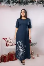 Abstract Floral Metalic Printed Maxi Dress - Image 2