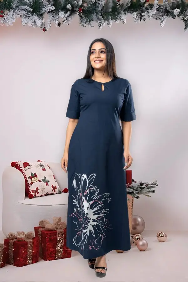 Abstract Floral Metalic Printed Maxi Dress - Image 2
