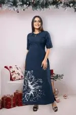 Abstract Floral Metalic Printed Maxi Dress - Image 3