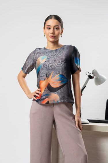 Floral Printed Jewel Necked Top