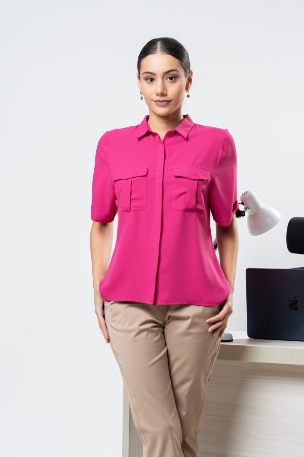 Button Up Utility Shirt Blouse - Image 2