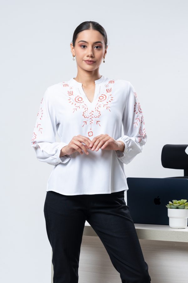 Embroidered Long Sleeved Top