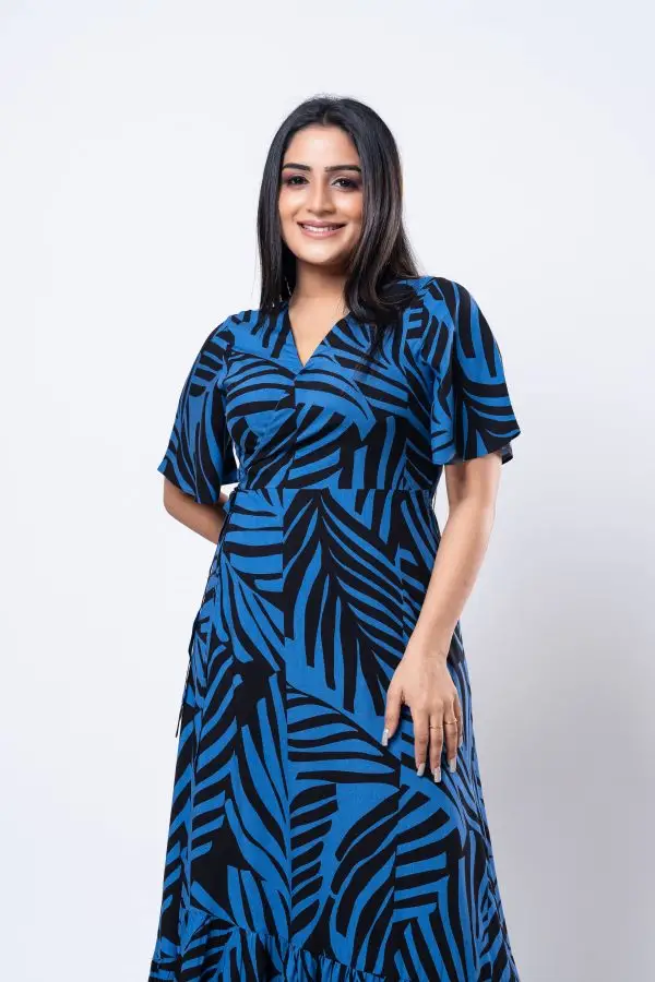 Tropical Patterned Wrap Around Maxi Dress