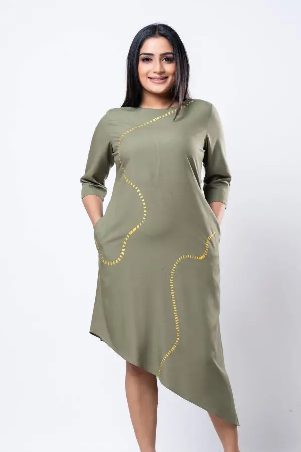Abstract Printed Asymmetric Short Dress - Image 4