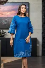 Geometric Floral Embroidered Short Dress - Image 4