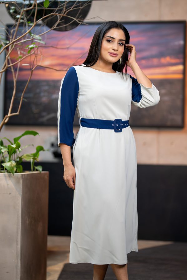 Two-Tone Workwear Midi Dress - Image 2