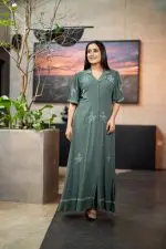 Embroidered Lapel Collared Maxi Dress - Image 2
