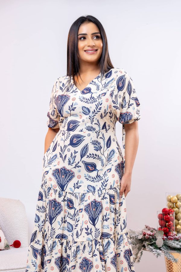 Geometric Floral Patterned Midi Dress - Image 4