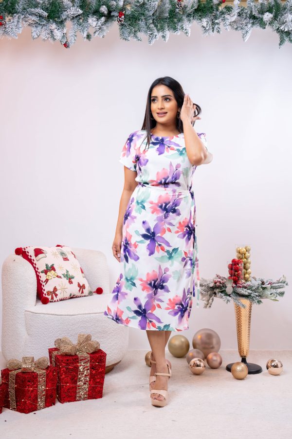 Floral Patterned Wrap Up Midi Dress