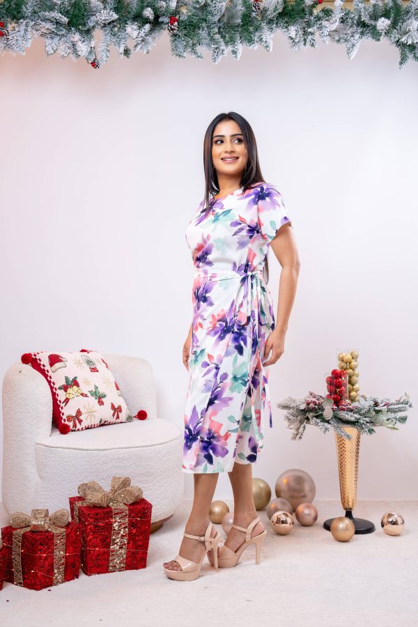 Floral Patterned Wrap Up Midi Dress - Image 5