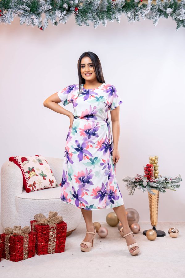 Floral Patterned Wrap Up Midi Dress - Image 4