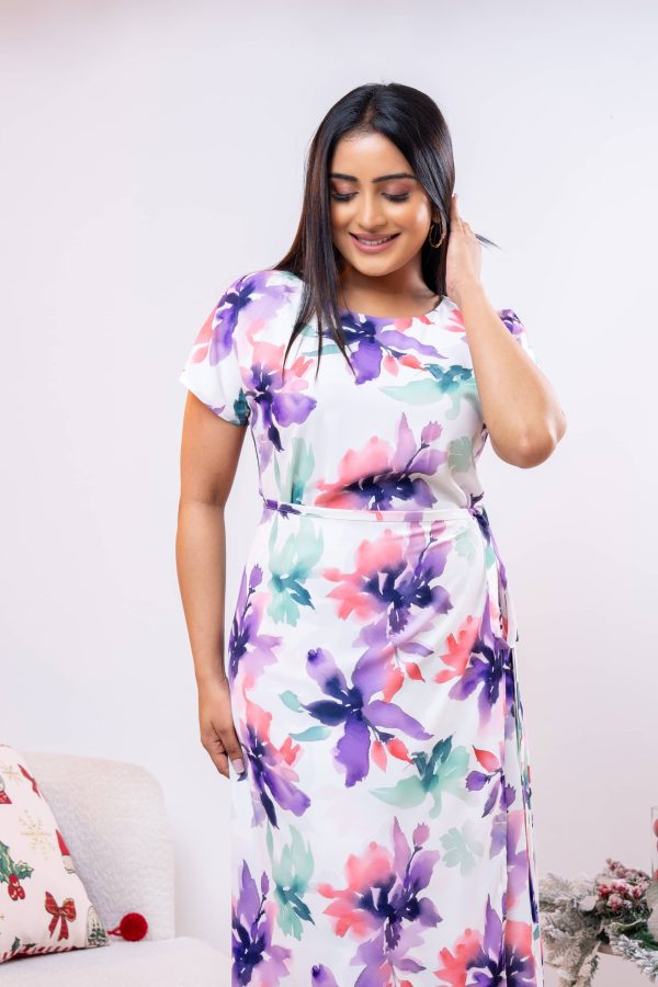 Floral Patterned Wrap Up Midi Dress - Image 3