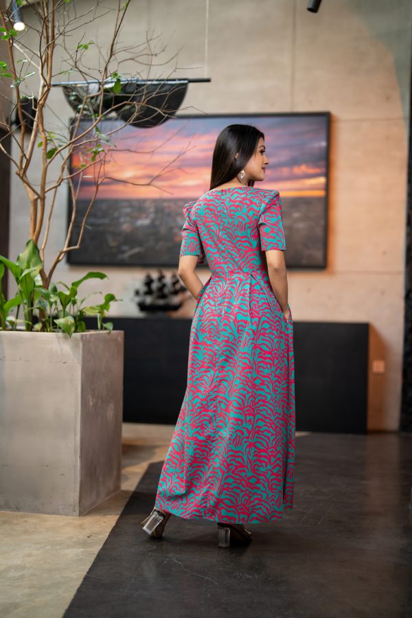 Patterned Puff Sleeved Maxi Dress - Image 6