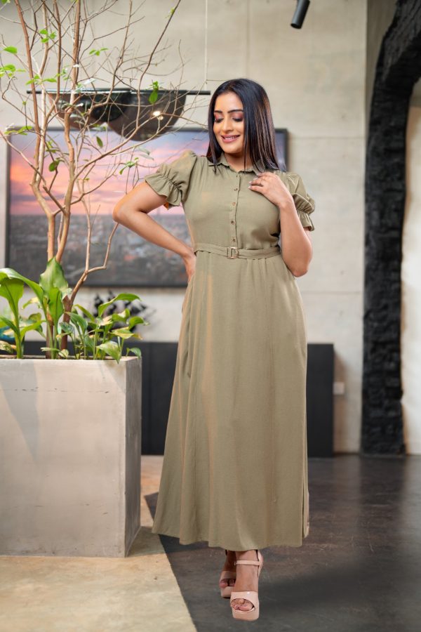 Puff Sleeved Belted Maxi Dress - Image 2