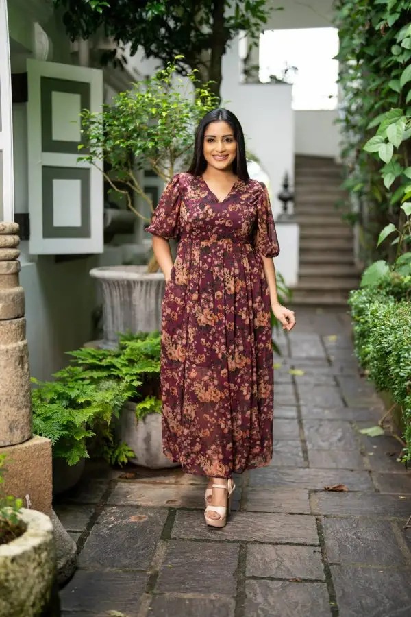 Floral Patterned Flared Maxi Dress