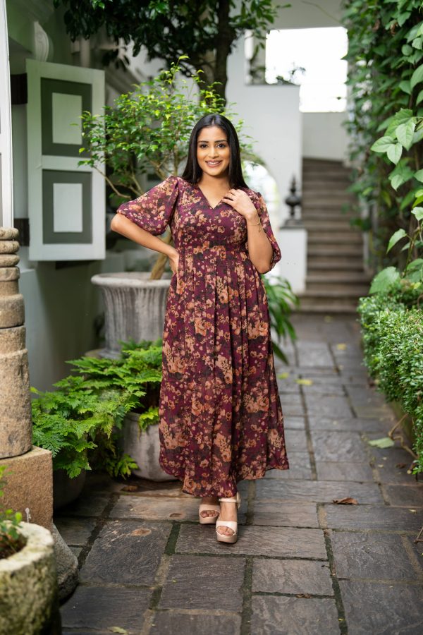 Floral Patterned Flared Maxi Dress - Image 3