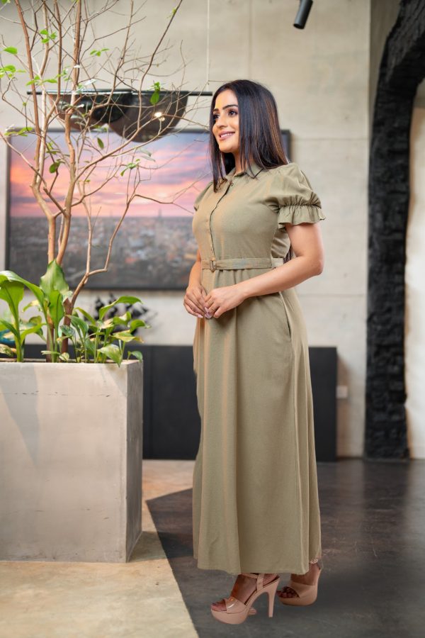 Puff Sleeved Belted Maxi Dress - Image 3